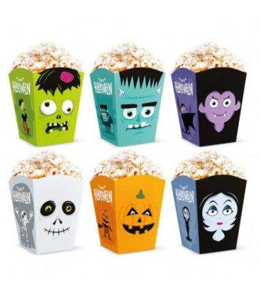 Pudełka na popcorn Halloween Monsters 10x7,5cm 6szt.