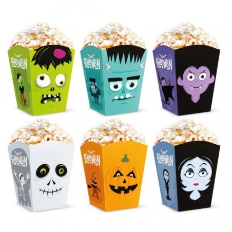 Pudełka na popcorn Halloween Monsters 10x7,5cm 6szt.