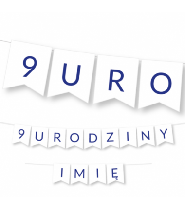 Girlanda na URODZINY 1,2,3,4,5,6,7,8,9 + IMIĘ niebieskie litery