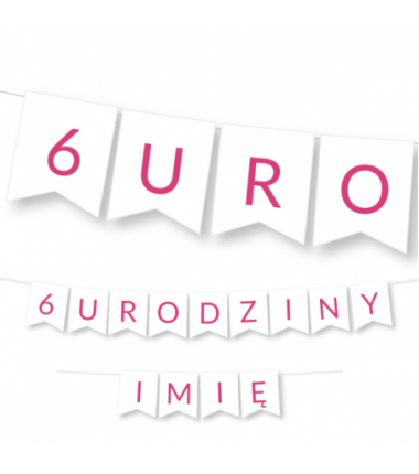 Girlanda na URODZINY 1,2,3,4,5,6,7,8,9 + IMIĘ różowe litery