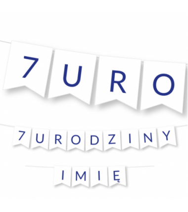 Girlanda na URODZINY 1,2,3,4,5,6,7,8,9 + IMIĘ niebieskie litery