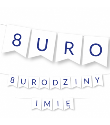 Girlanda na URODZINY 1,2,3,4,5,6,7,8,9 + IMIĘ niebieskie litery