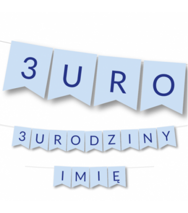 Girlanda na URODZINY 1,2,3,4,5,6,7,8,9 + IMIĘ niebieska