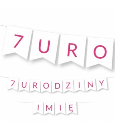 Girlanda na URODZINY 1,2,3,4,5,6,7,8,9 + IMIĘ różowe litery