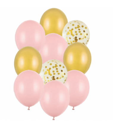 Balony mix różowe złote - 10 sztuk
