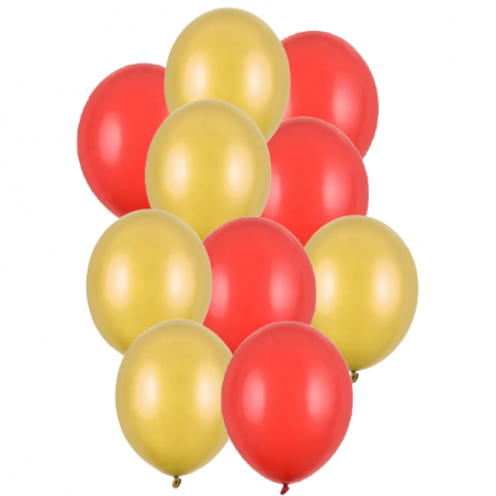 Balony lateksowe 30 cm czerwone złote - 10 sztuk