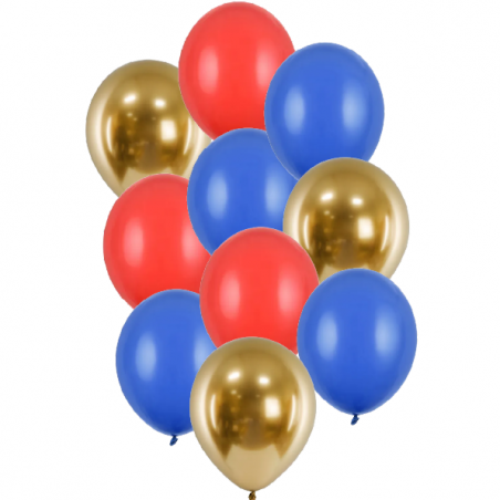 Balony 30 cm niebieski czerwony złoty - 10 sztuk