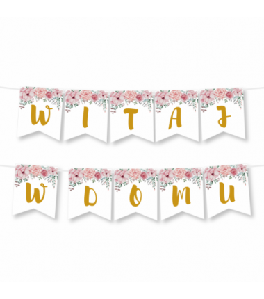 Box balonowy WITAJ W DOMU - kwiaty różowe