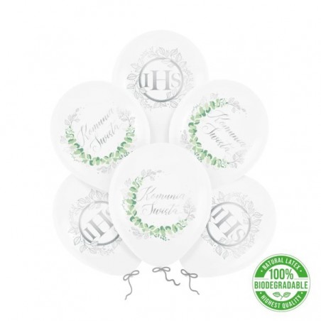 Balony komunijne Eukaliptus srebrny 30cm - 6 sztuk