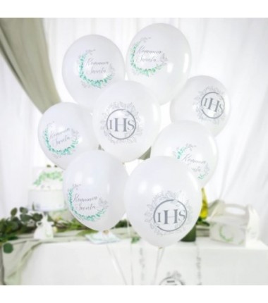 Balony komunijne Eukaliptus srebrny 30cm - 6 sztuk