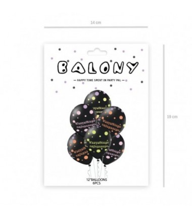 Balony czarne wszystkiego najlepszego 30 cm - 6 sztuk