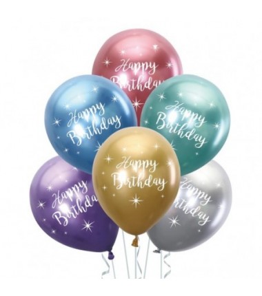 Balony Happy Birthday 30 cm mix kolor chrom - 6sztuk