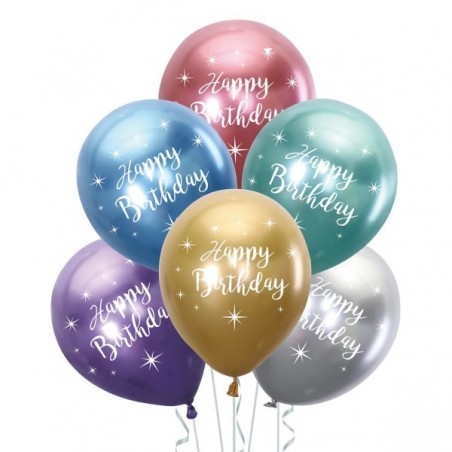 Balony Happy Birthday 30 cm mix kolor chrom - 6sztuk