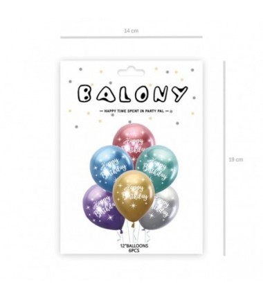 Balony Happy Birthday 30 cm mix kolor chrom - 6sztuk