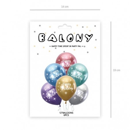 Balony Happy Birthday 30 cm mix kolor chrom - 6sztuk