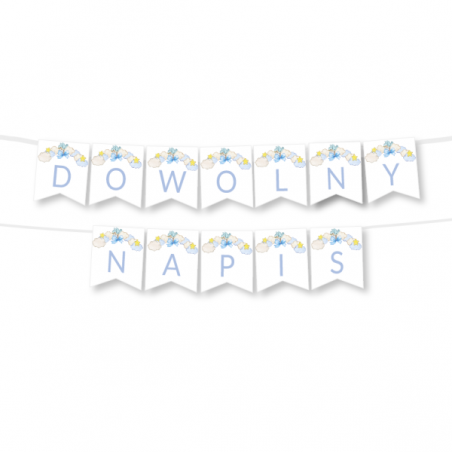Girlanda dowolny napis - chmurki niebieskie - MAX 20 ZNAKÓW
