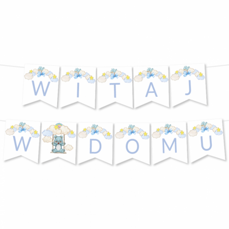 Girlanda Witaj w Domu - chmurki niebieskie