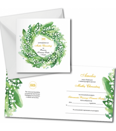 Zaproszenie na KOMUNIĘ ŚWIĘTĄ dla MATKI CHRZESTNEJ + IMIĘ dziecka - konwalia malowana PERSONALIZOWANE