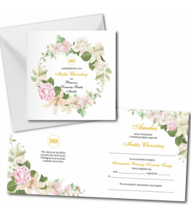 Zaproszenie na KOMUNIĘ ŚWIĘTĄ dla MATKI CHRZESTNEJ + IMIĘ dziecka - letnie PERSONALIZOWANE