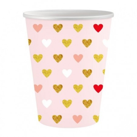 Kubeczki papierowe XOXO różowe 250 ml 6 sztuk