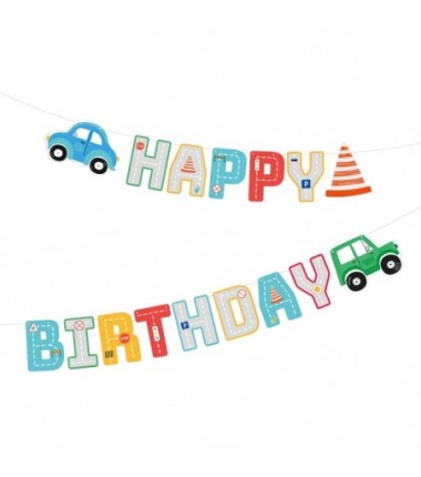 Baner Happy Birthday Auta 250x17cm