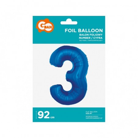 Balon foliowy Cyfra 3 - 92 cm - Niebieski granatowy