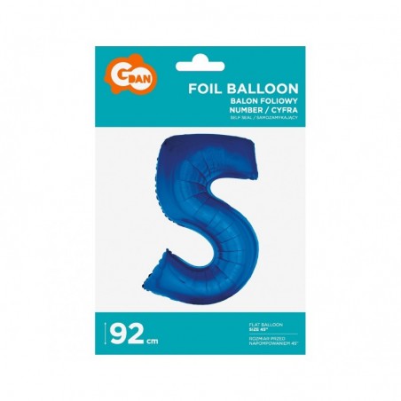 Balon foliowy Cyfra 5 - 92 cm - Niebieski granatowy