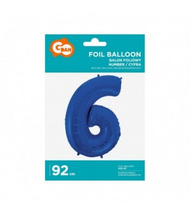 Balon foliowy Cyfra 6 - 92 cm - Niebieski granatowy