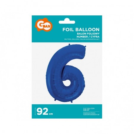 Balon foliowy Cyfra 6 - 92 cm - Niebieski granatowy