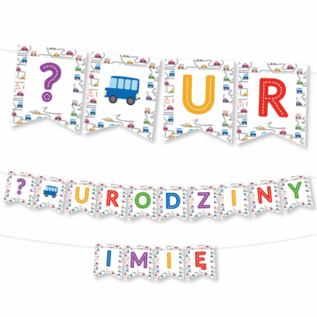 GIRLANDA NA URODZINY 1-9 + IMIĘ - AUTA