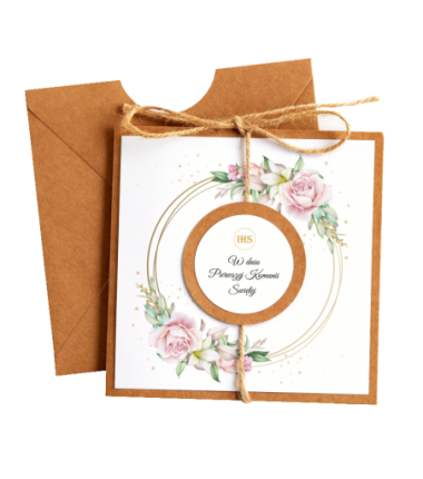 Kartka Okolicznościowa na Komunię - Eco Vintage - Róża na Kole