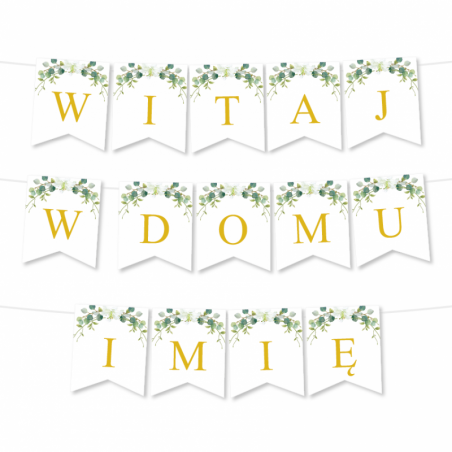 Girlanda Witaj w Domu Imię - Proste Litery Biała Lilia