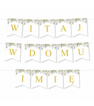 Girlanda Witaj w Domu Imię - Proste Litery Biała Piwonia