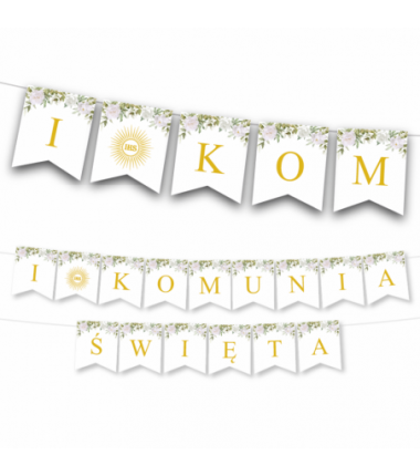Girlanda I Komunia Święta - Biała Piwonia
