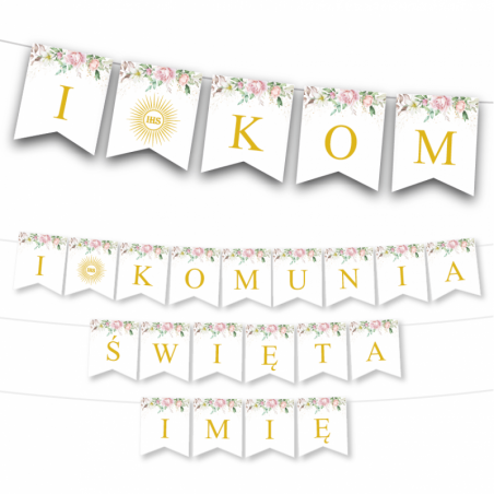 Girlanda I Komunia Święta Imię - Liście i Róże