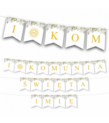 Girlanda I Komunia Święta Imię - Biała Piwonia