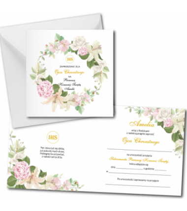 Zaproszenie na KOMUNIĘ ŚWIĘTĄ dla OJCA CHRZESTNEGO + IMIĘ dziecka - letnie PERSONALIZOWANE