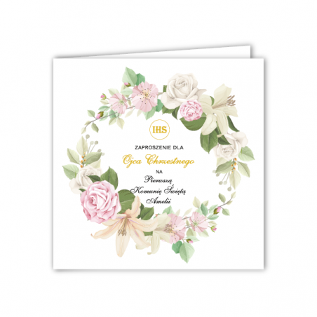 Zaproszenie na KOMUNIĘ ŚWIĘTĄ dla OJCA CHRZESTNEGO + IMIĘ dziecka - letnie PERSONALIZOWANE