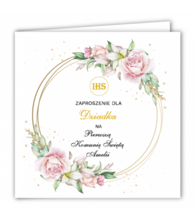 Zaproszenie na KOMUNIĘ ŚWIĘTĄ dla DZIADKA - Róża na Kole PERSONALIZOWANE - 1 sztuka