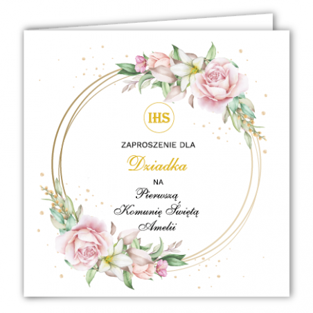 Zaproszenie na KOMUNIĘ ŚWIĘTĄ dla DZIADKA - Róża na Kole PERSONALIZOWANE - 1 sztuka