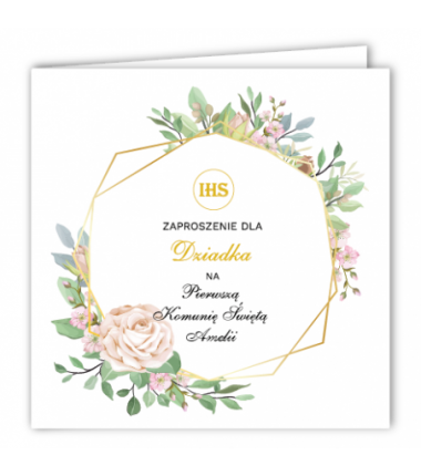 Zaproszenie na KOMUNIĘ ŚWIĘTĄ dla DZIADKA - Geometryczna Róża PERSONALIZOWANE - 1 sztuka