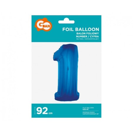 Balon foliowy Cyfra 1 - 92 cm - Niebieski granatowy