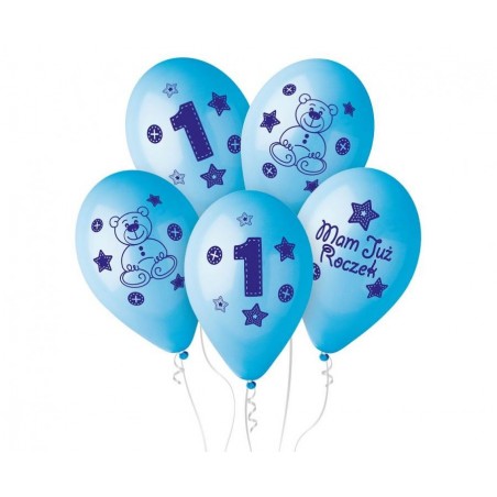 BALONY NADRUK 30 cm "Moje 1 urodziny" (niebieski) - 5 sztuk