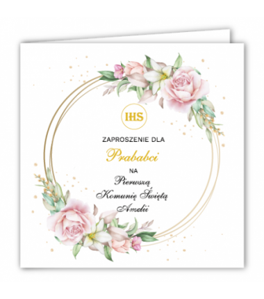 Zaproszenie na KOMUNIĘ ŚWIĘTĄ dla PRABABCI - Róża na Kole PERSONALIZOWANE - 1 sztuka