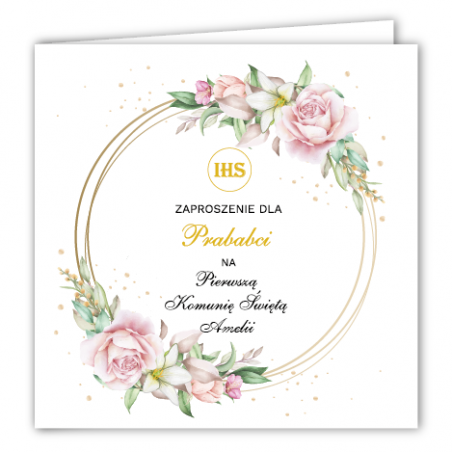 Zaproszenie na KOMUNIĘ ŚWIĘTĄ dla PRABABCI - Róża na Kole PERSONALIZOWANE - 1 sztuka