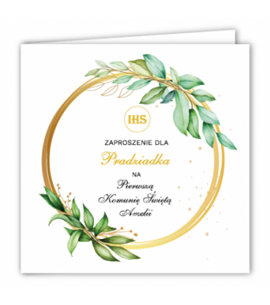 Zaproszenie na KOMUNIĘ ŚWIĘTĄ dla PRADZIADKA - Liście na Kole PERSONALIZOWANE - 1 sztuka