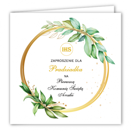 Zaproszenie na KOMUNIĘ ŚWIĘTĄ dla PRADZIADKA - Liście na Kole PERSONALIZOWANE - 1 sztuka