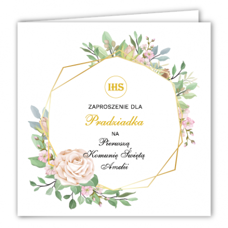 Zaproszenie na KOMUNIĘ ŚWIĘTĄ dla PRADZIADKA - Geometryczna Róża PERSONALIZOWANE - 1 sztuka