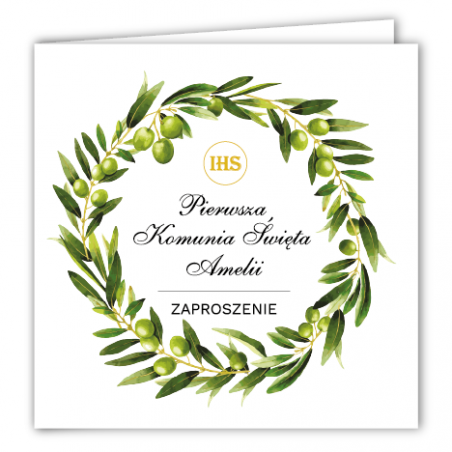 Zaproszenie na KOMUNIĘ ŚWIĘTĄ - Oliwki PERSONALIZOWANE - 10 sztuk
