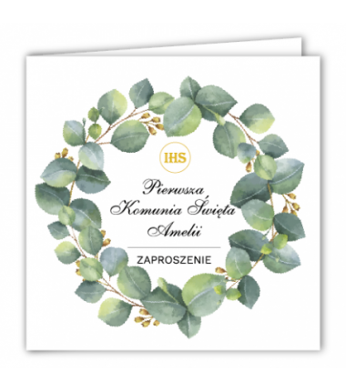 Zaproszenie na KOMUNIĘ ŚWIĘTĄ - Eukaliptus 3 PERSONALIZOWANE - 10 sztuk